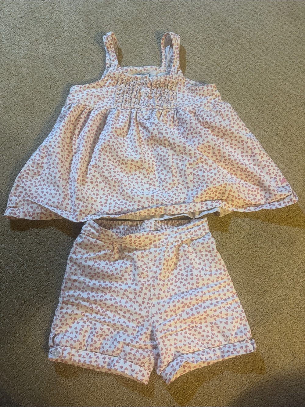 Girls Pink Heart-Print Tank Top & Shorts Pajama Set